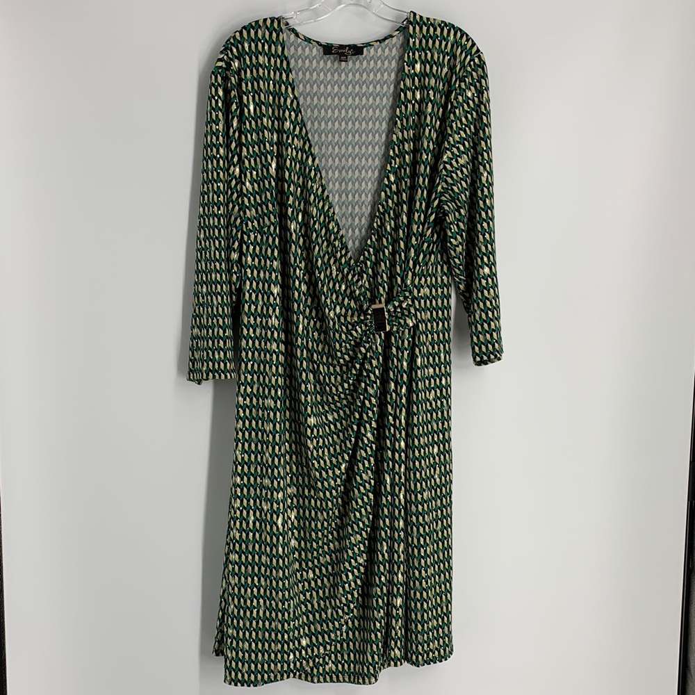 Sz 20W iconic Green and Cream Patterned Wrap Dress used - Picture 15 of 15